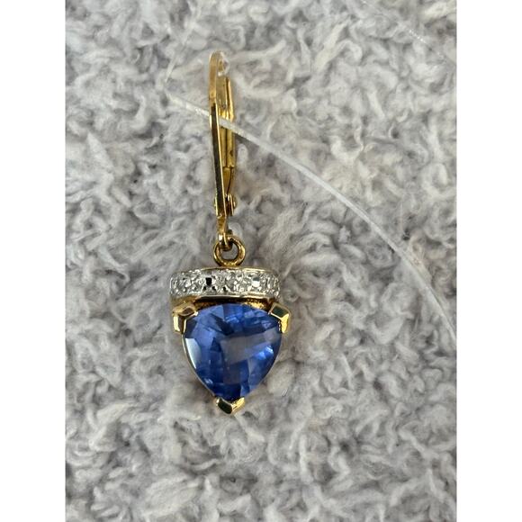 Sterling Silver Gold Vermeil Blue CZ Trillion Dangle Earrings #64591 - Picture 4 of 7